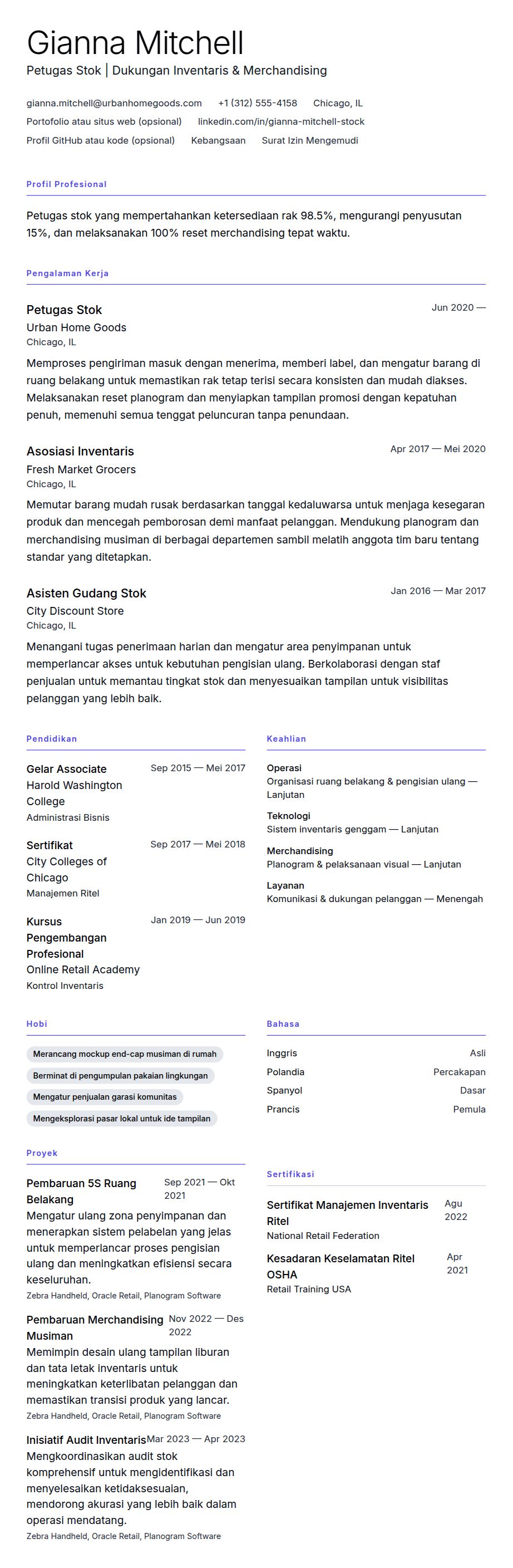 Pratinjau resume Contoh Resume Petugas Stok