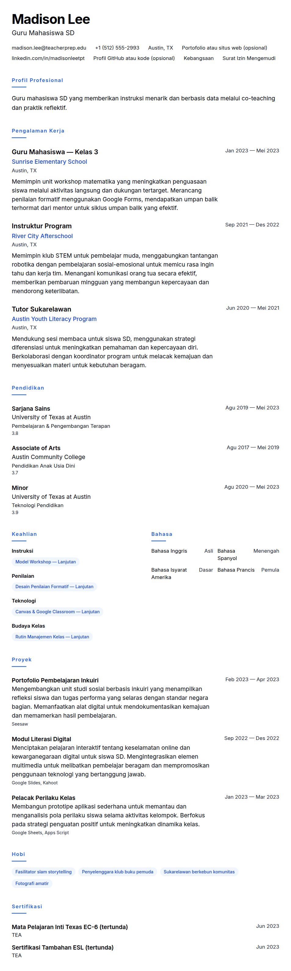 Pratinjau resume Contoh Resume Guru Mahasiswa