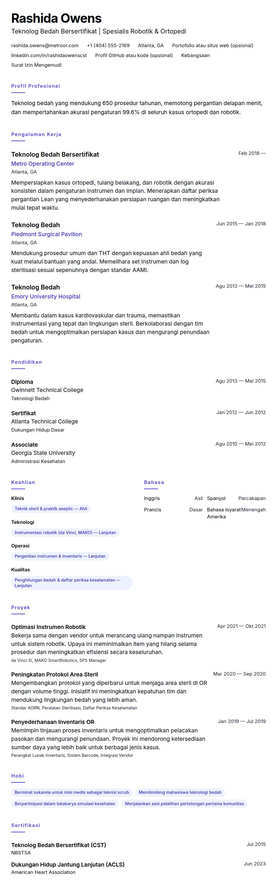 Pratinjau resume Contoh Resume Teknolog Bedah
