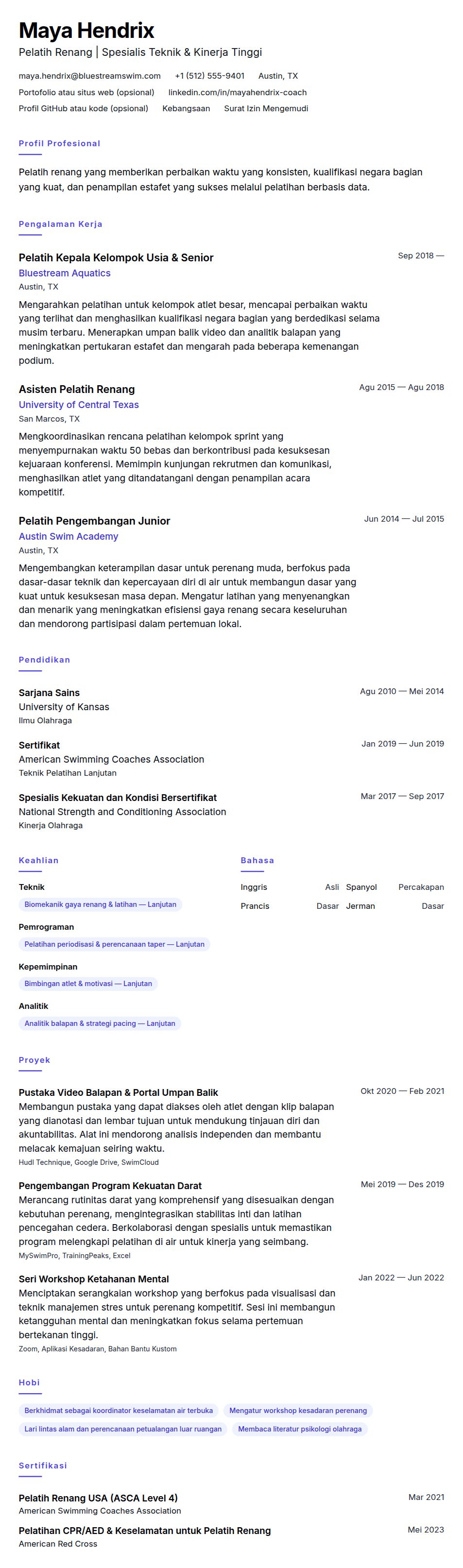 Contoh Resume Pelatih Renang