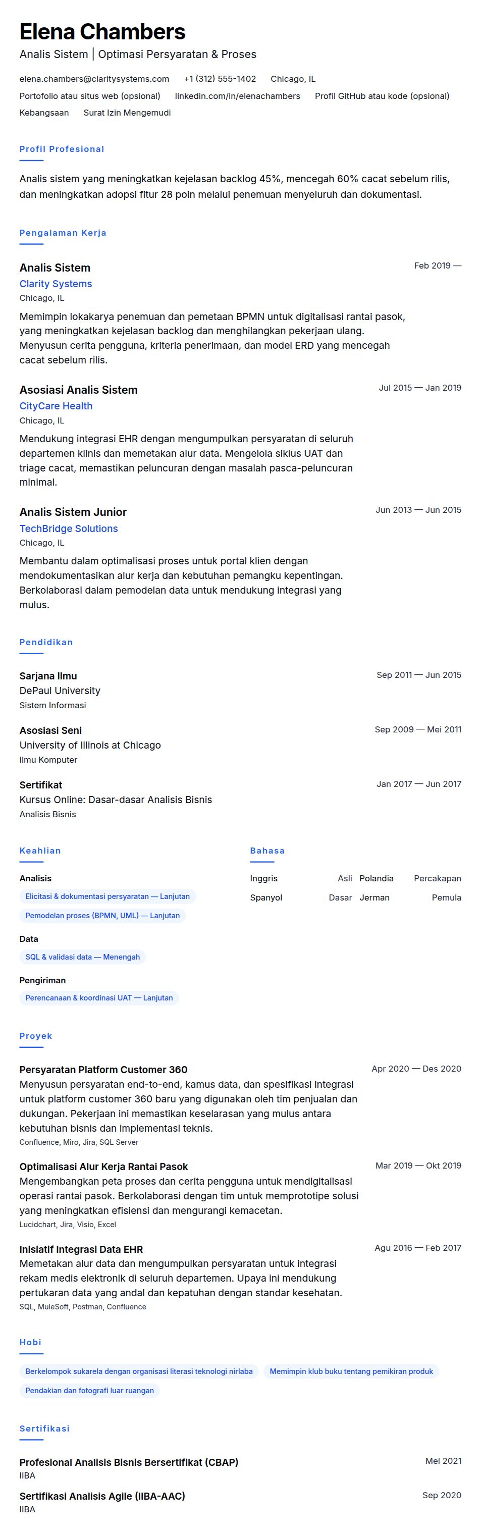Pratinjau resume Contoh Resume Analis Sistem
