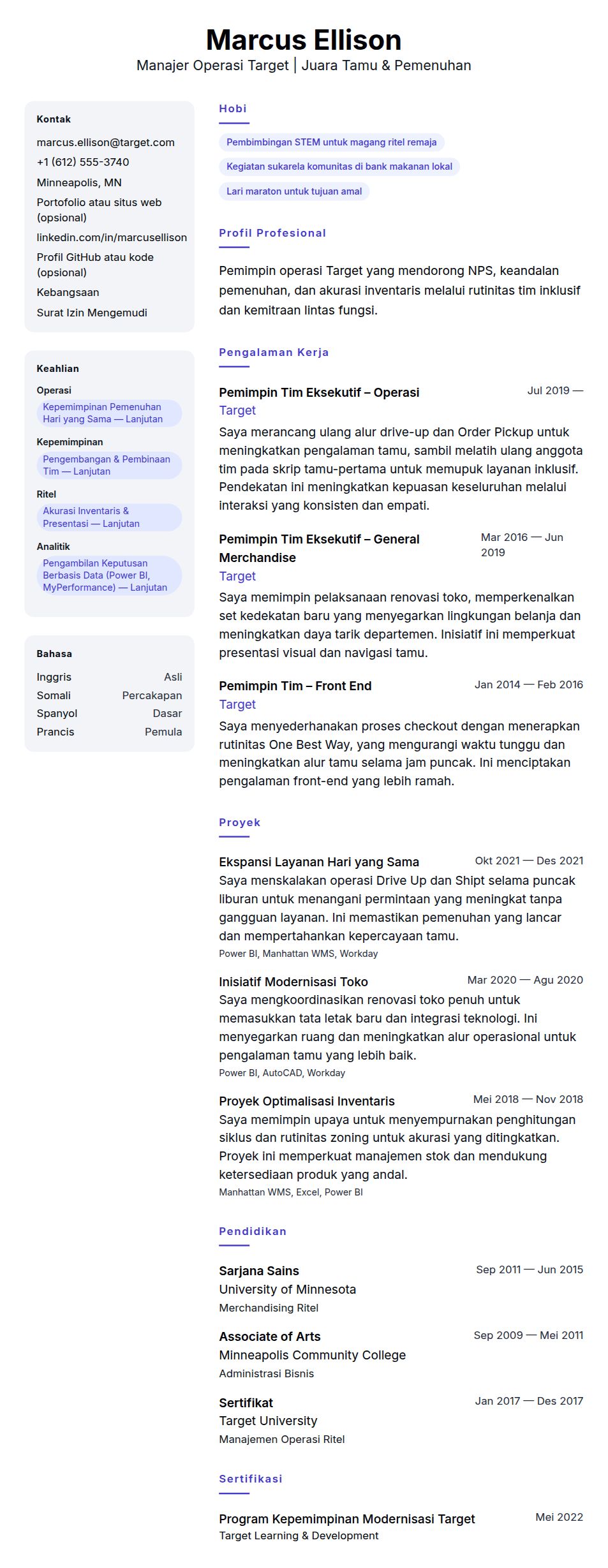 Pratinjau resume Contoh Resume Manajer Operasi Target