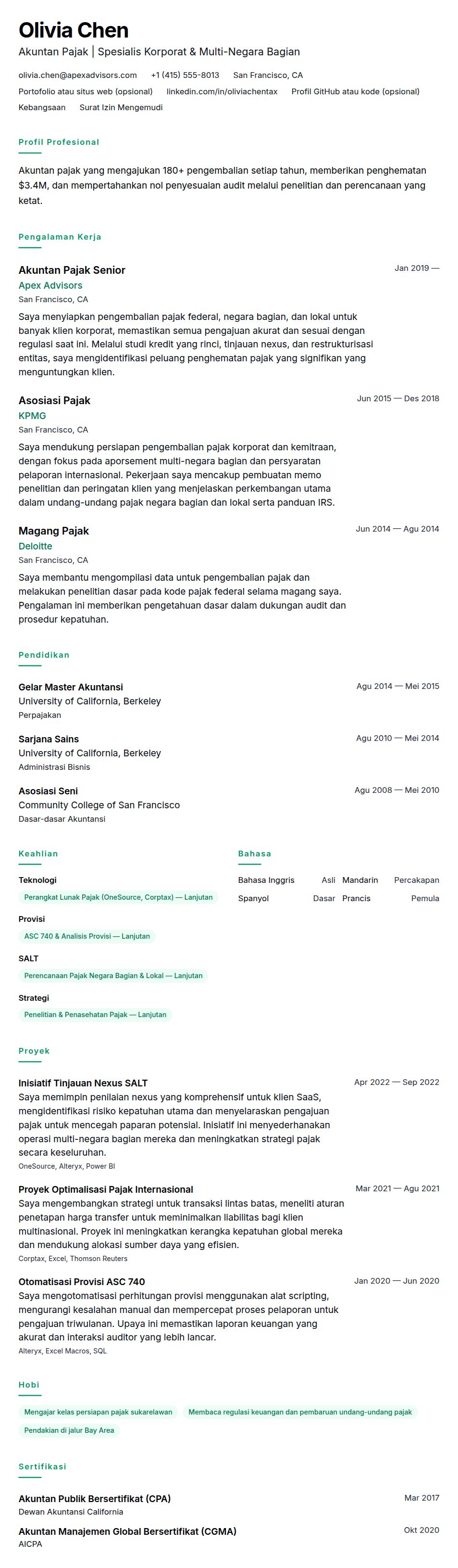 Pratinjau resume Contoh Resume Akuntan Pajak