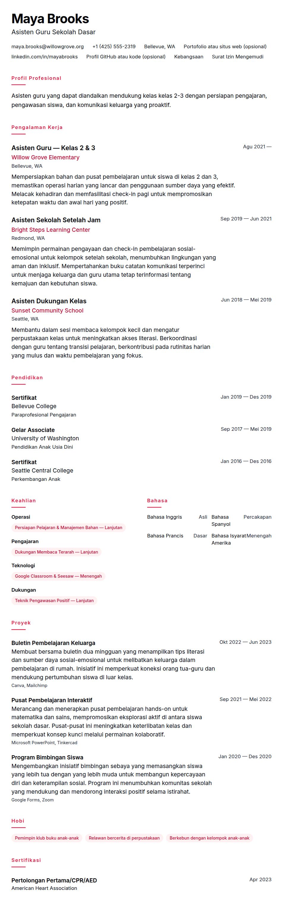 Contoh Resume Asisten Guru