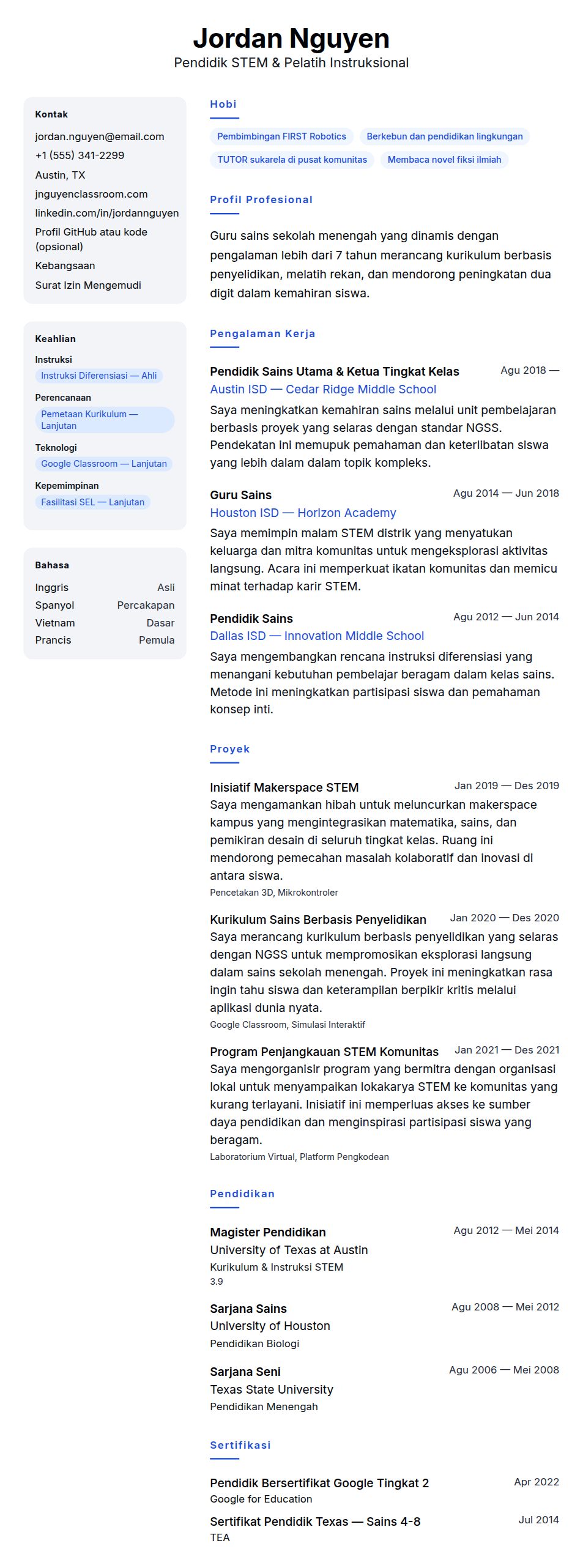 Pratinjau resume Contoh Resume Guru
