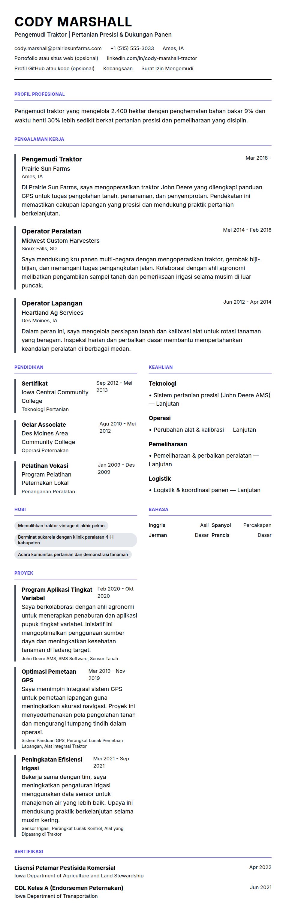 Pratinjau resume Contoh Resume Pengemudi Traktor