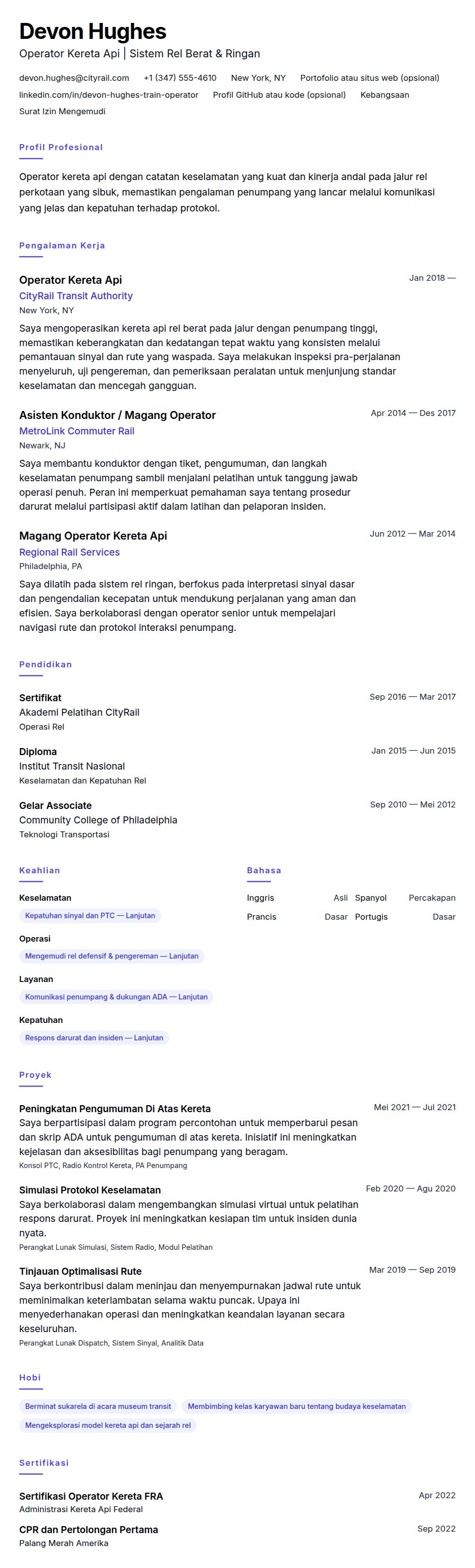 Contoh Resume Operator Kereta Api