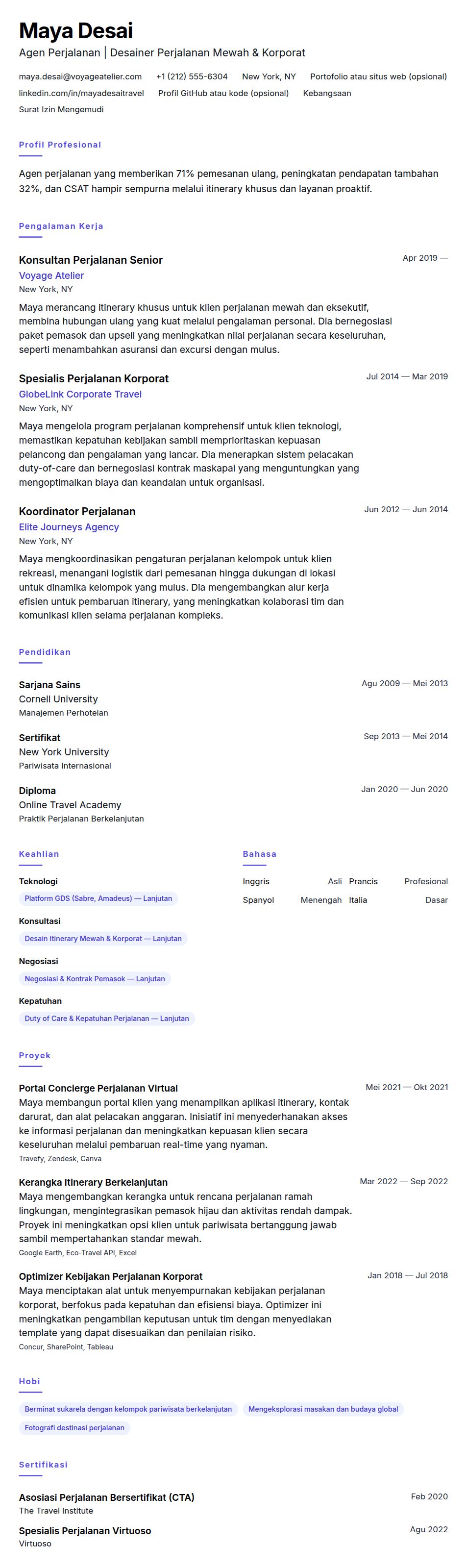 Contoh Resume Agen Perjalanan