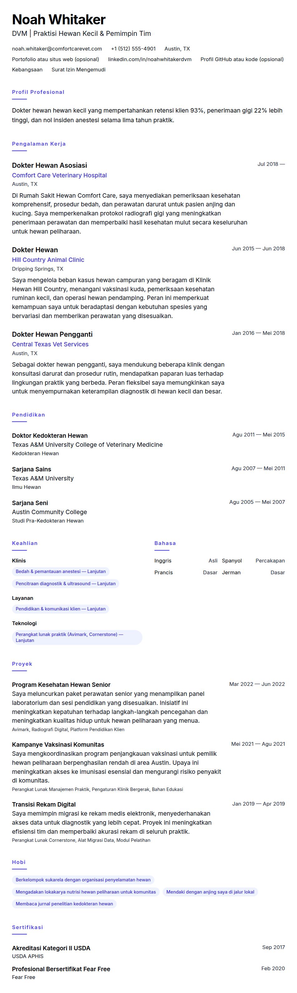 Pratinjau resume Contoh Resume Dokter Hewan