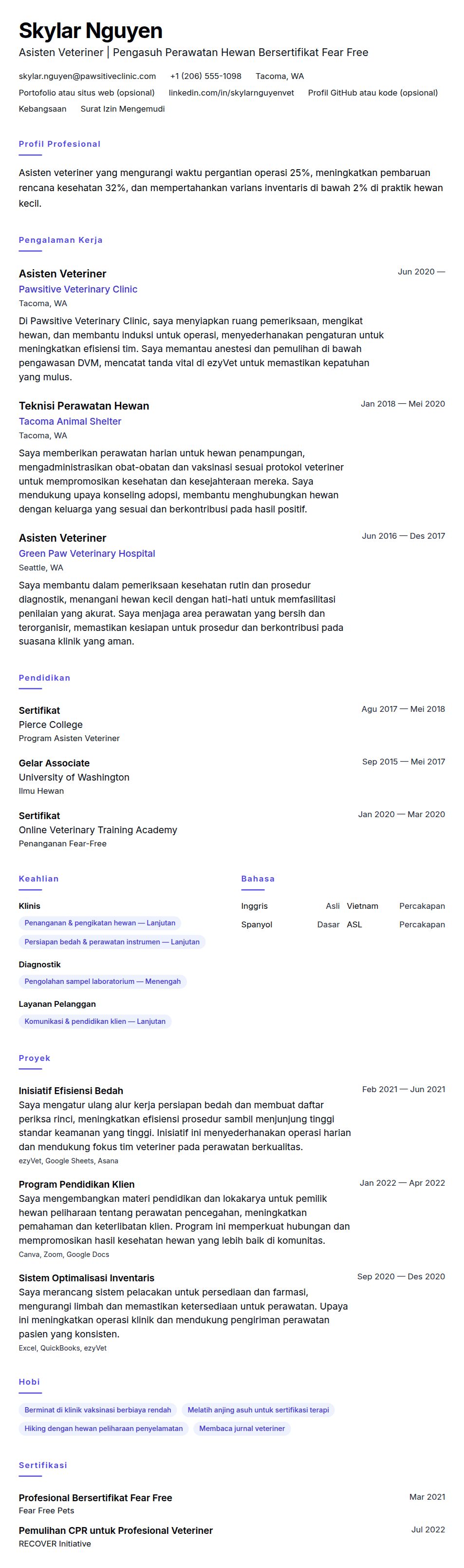 Pratinjau resume Contoh Resume Asisten Veteriner