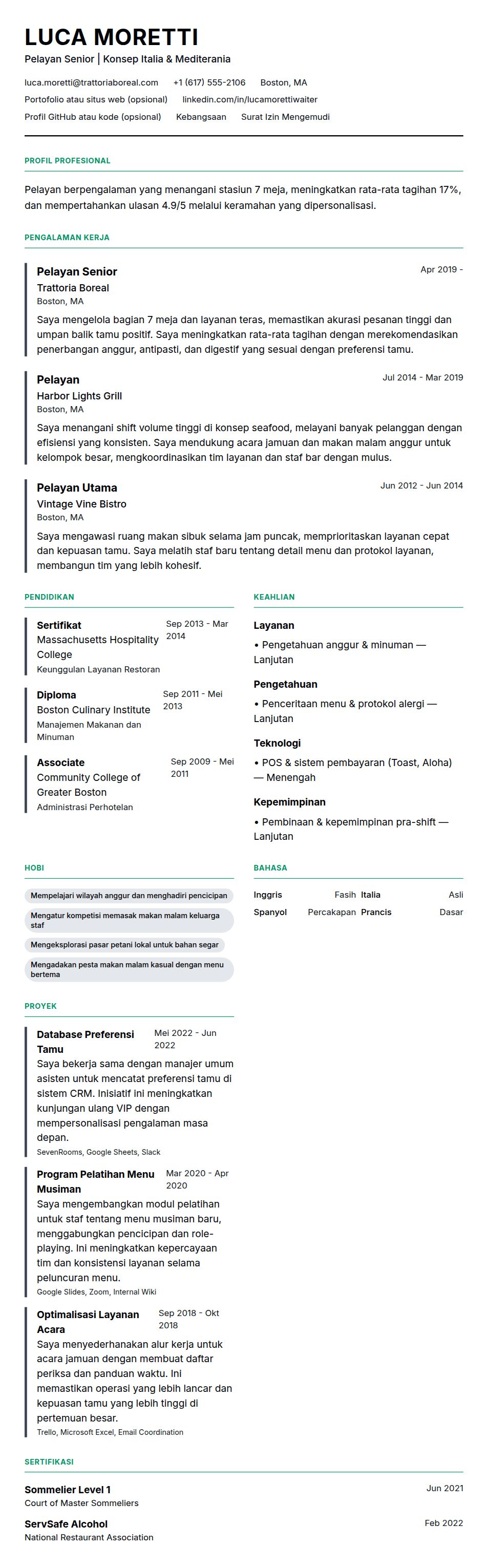 Contoh Resume Pelayan