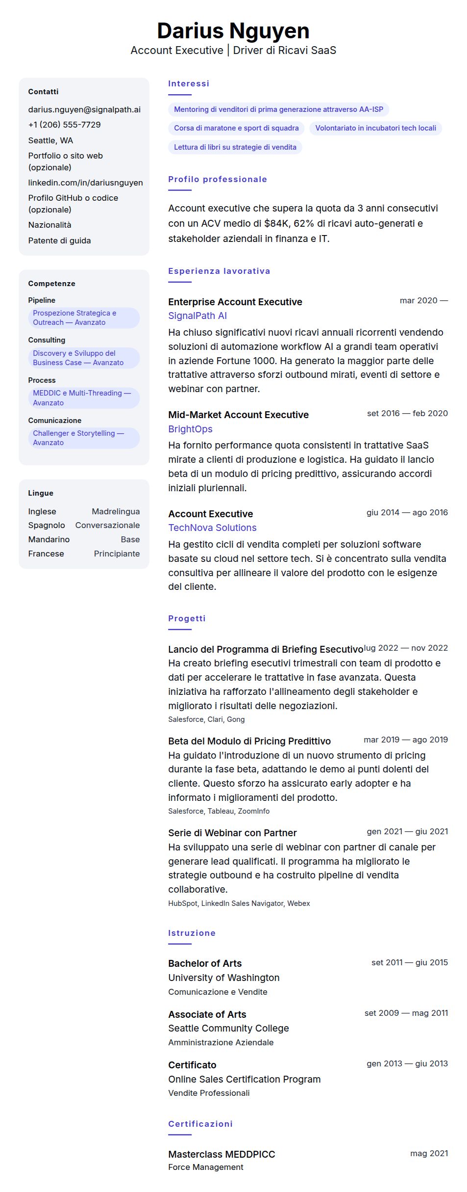 Anteprima del curriculum Esempio di Curriculum Account Executive