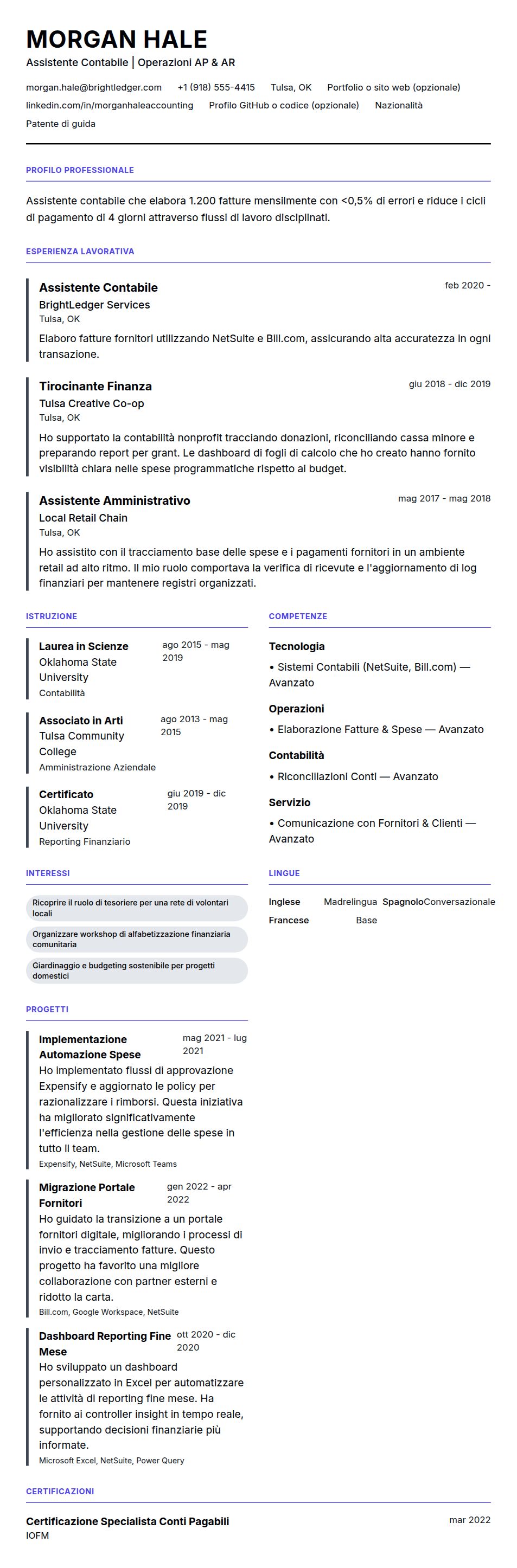 Anteprima del curriculum Esempio di Curriculum per Assistente Contabile