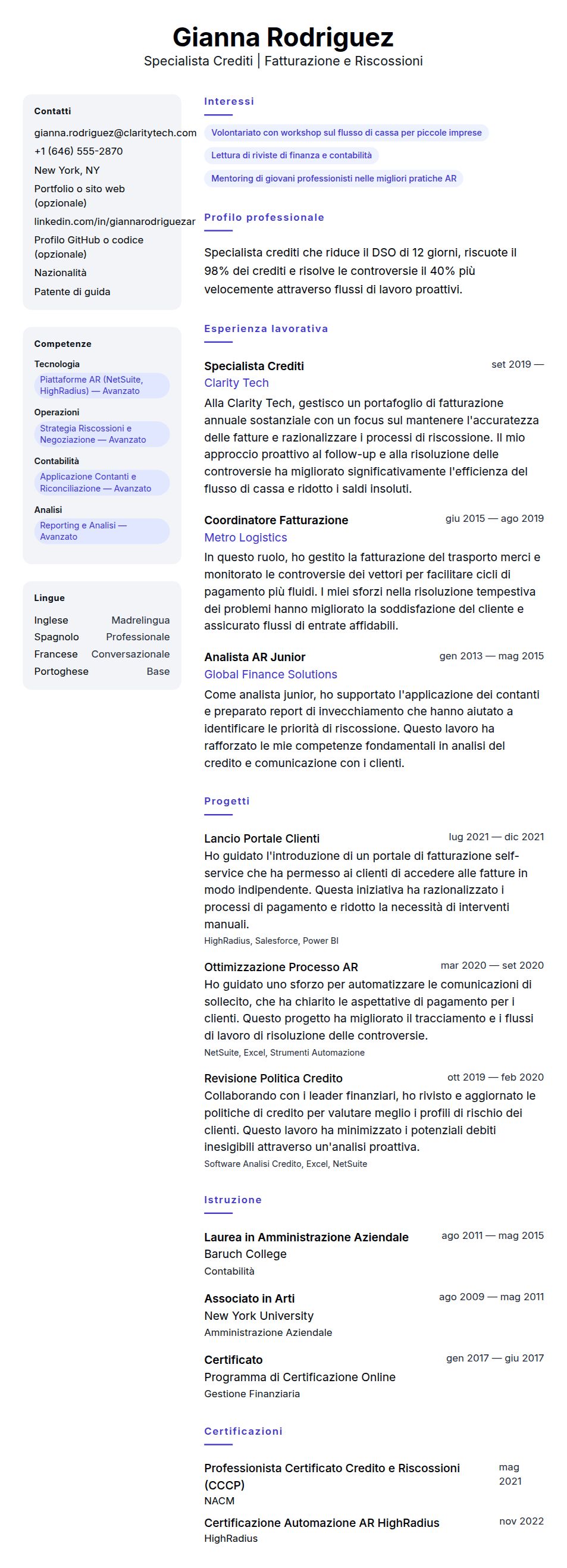 Esempio di Curriculum Specialista Crediti