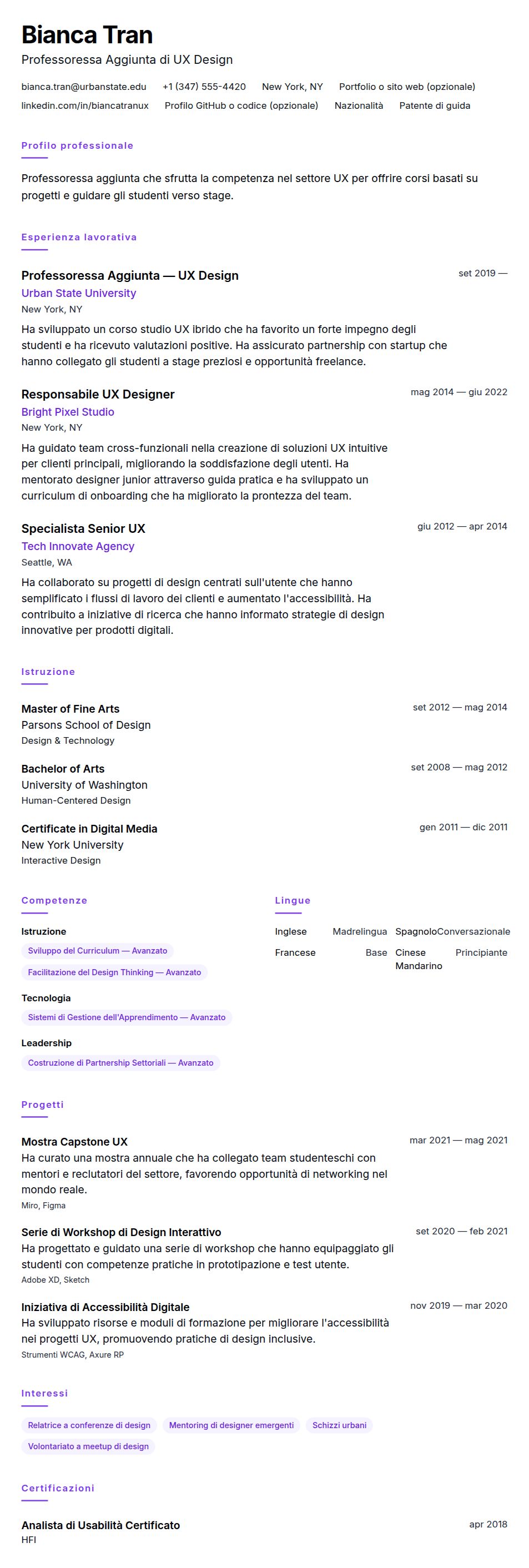 Anteprima del curriculum Esempio di Curriculum Vitae per Professore Aggiunto