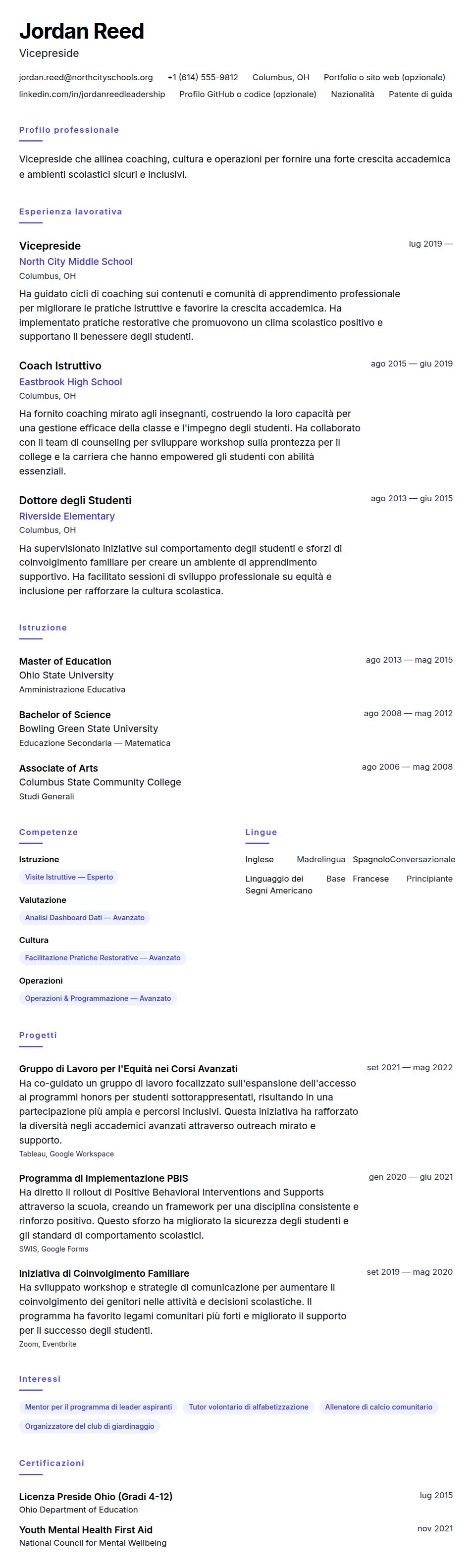 Anteprima del curriculum Esempio di Curriculum Vitae per Vicepreside