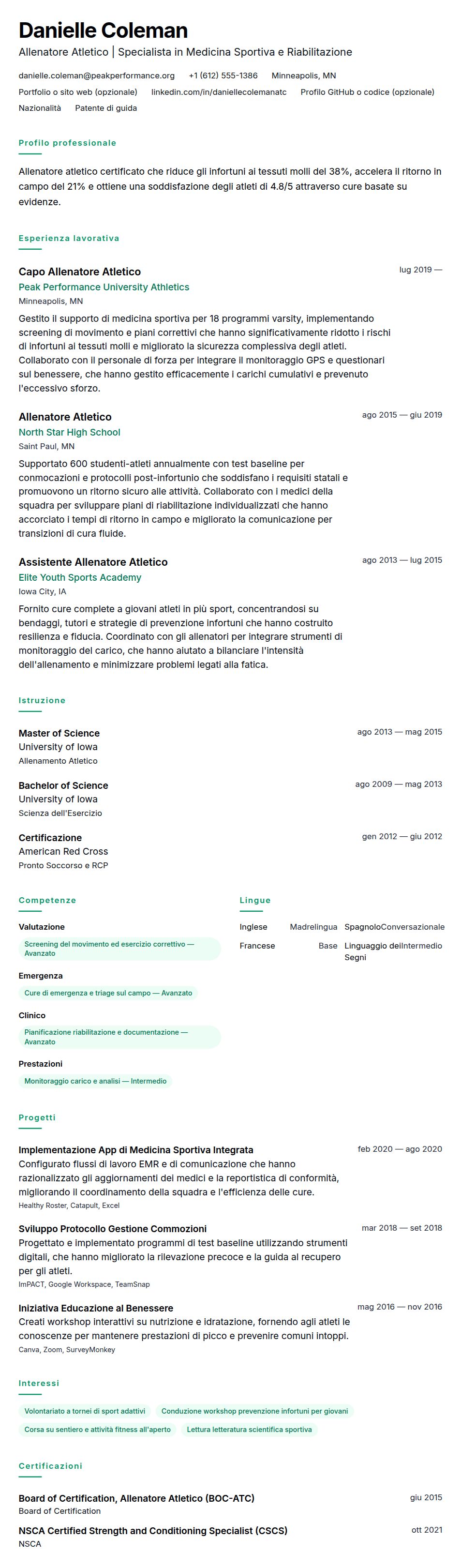 Anteprima del curriculum Esempio di Curriculum Vitae per Allenatore Atletico