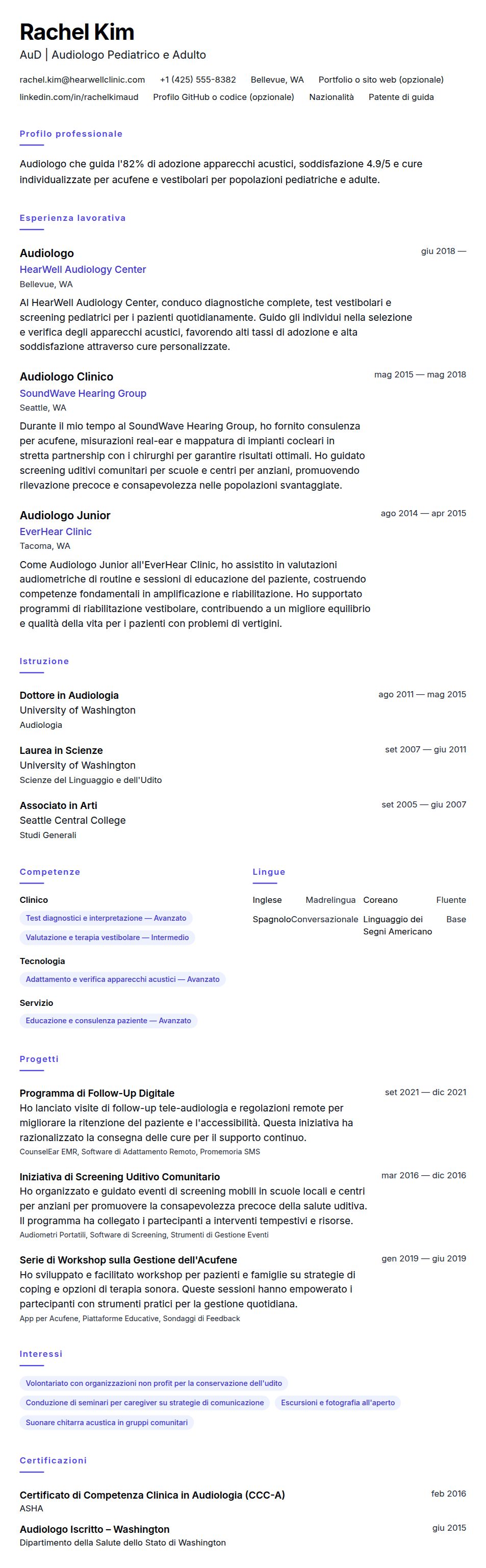 Anteprima del curriculum Esempio di Curriculum Audiologo