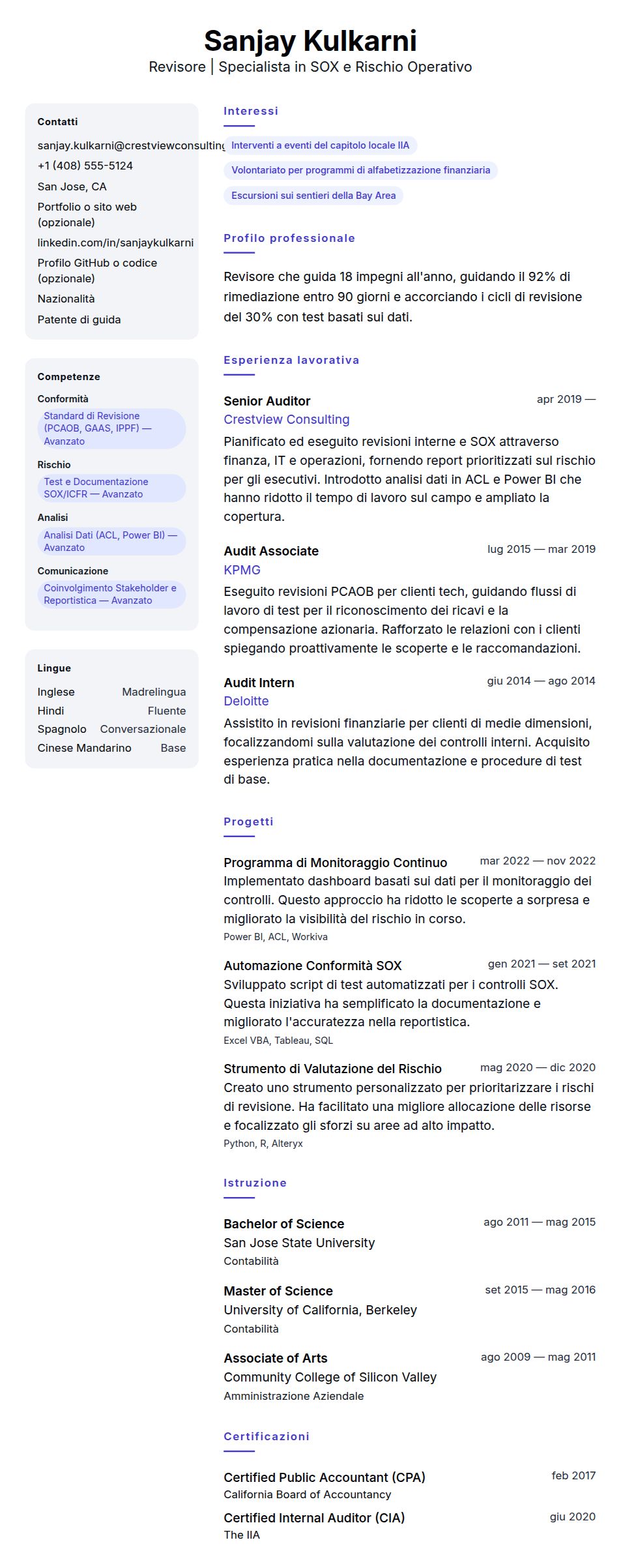 Anteprima del curriculum Esempio di Curriculum Vitae per Revisore