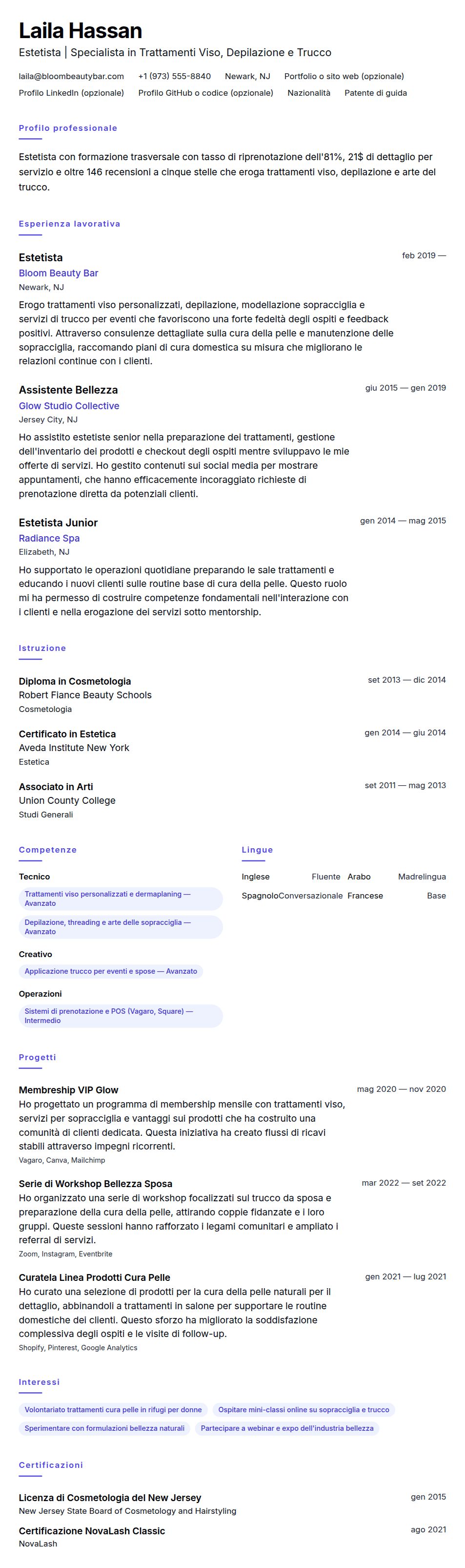 Anteprima del curriculum Esempio di Curriculum Estetista
