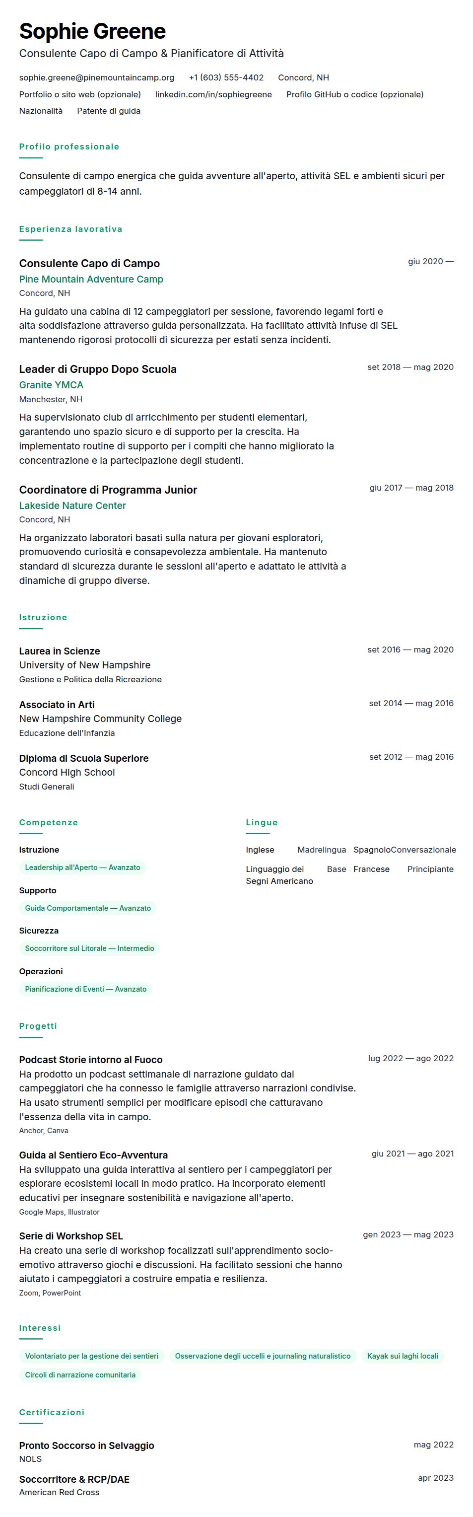 Anteprima del curriculum Esempio di Curriculum per Consulente di Campo