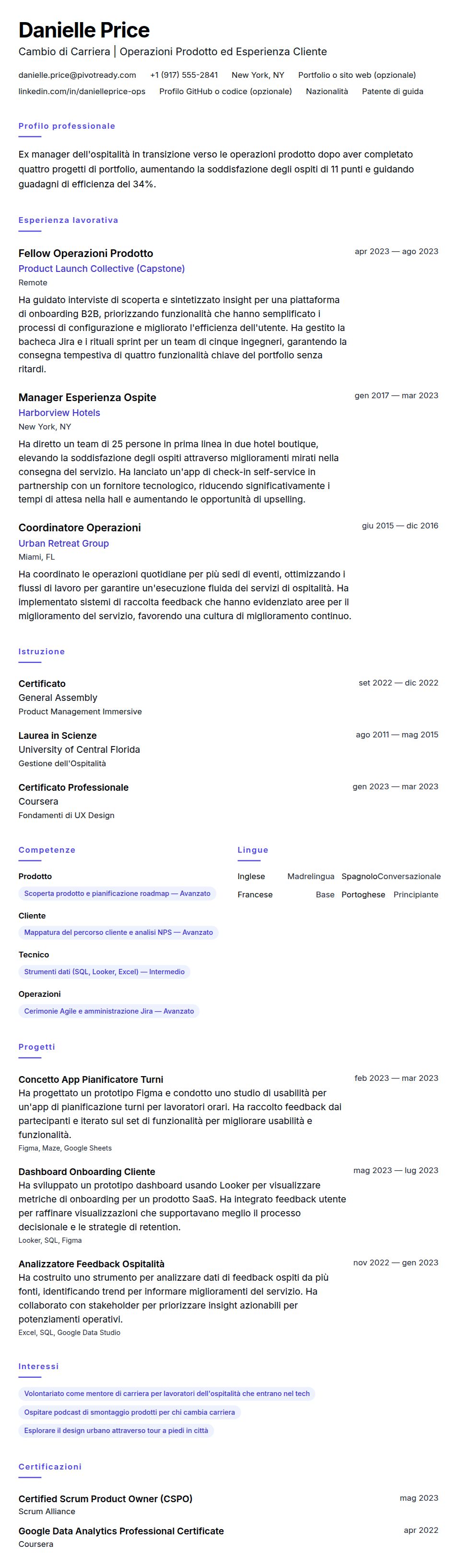 Anteprima del curriculum Esempio di Curriculum Vitae per Cambio di Carriera