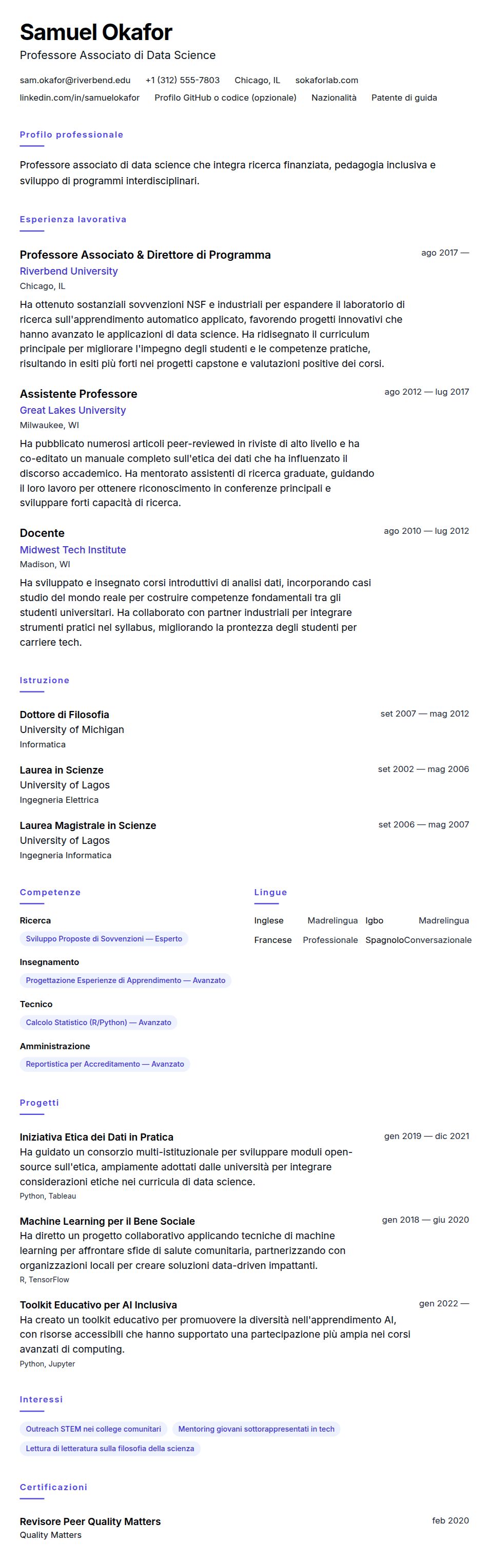 Anteprima del curriculum Esempio di Curriculum Vitae per Professore Universitario