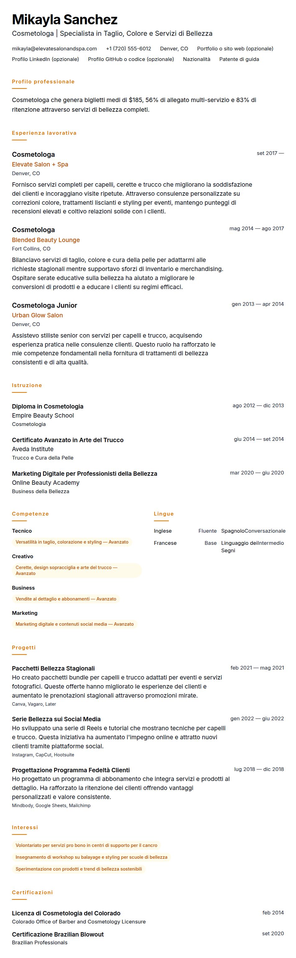 Esempio di Curriculum Vitae per Cosmetologa