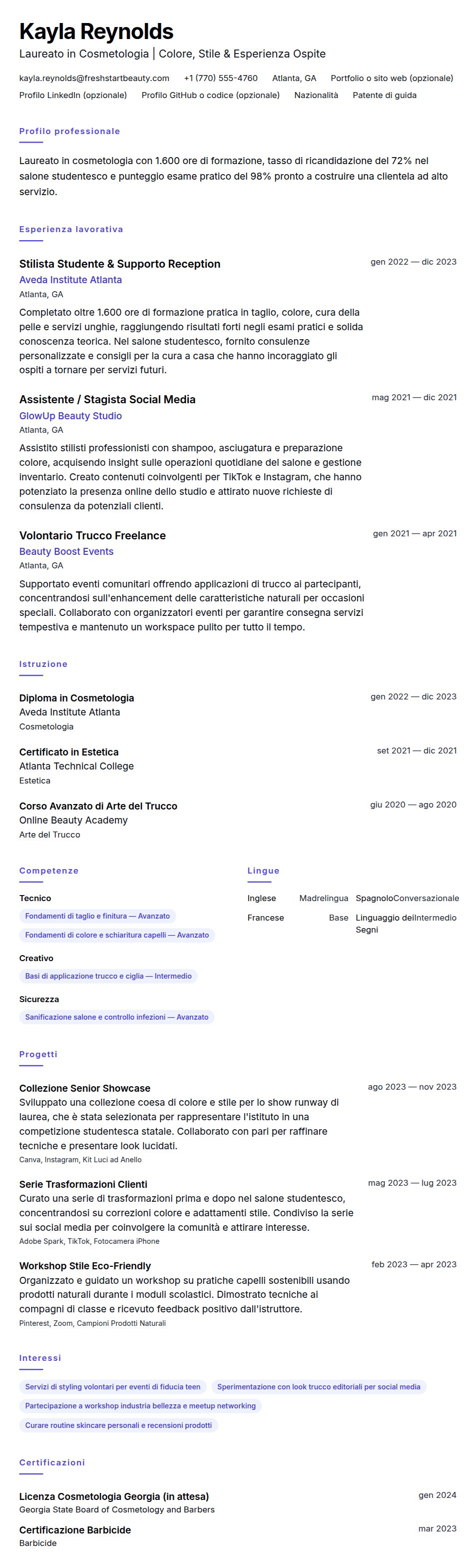 Anteprima del curriculum Esempio di Curriculum per Laureato in Cosmetologia