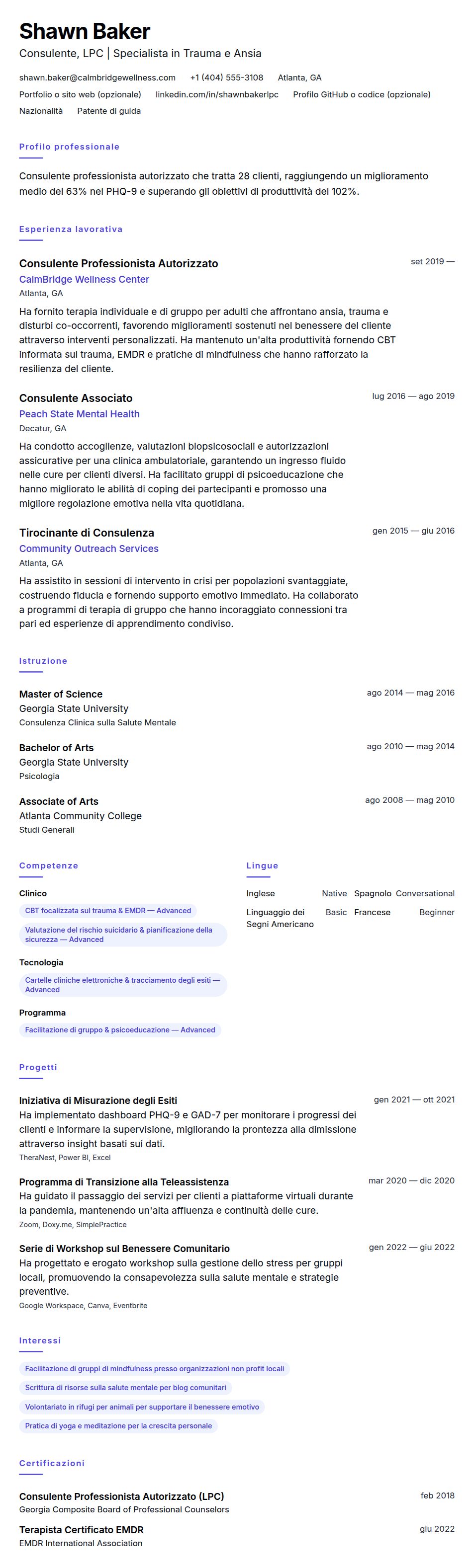 Anteprima del curriculum Esempio di Curriculum per Consulente
