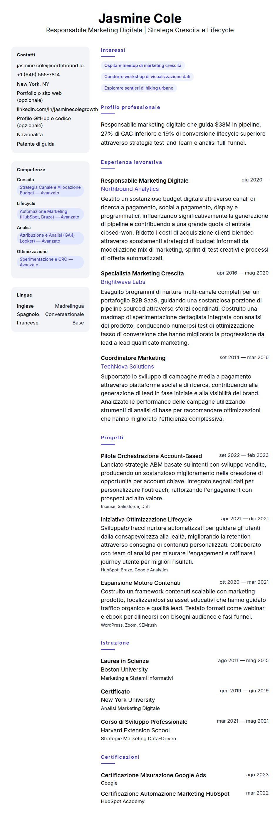 Anteprima del curriculum Esempio di Curriculum Vitae per Responsabile Marketing Digitale