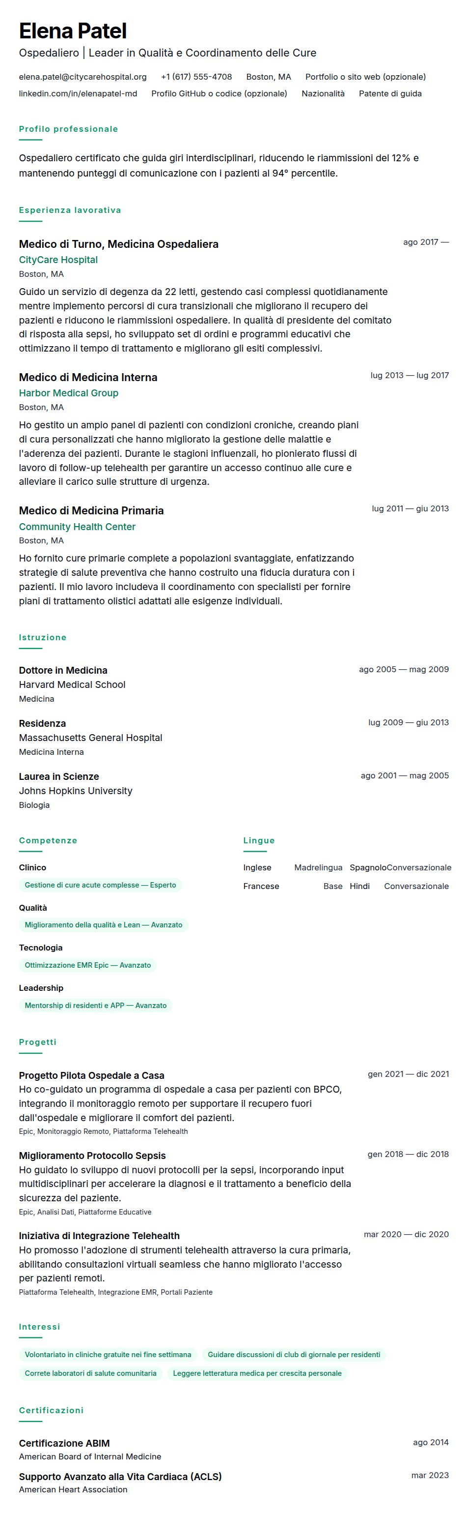 Anteprima del curriculum Esempio di Curriculum Medico
