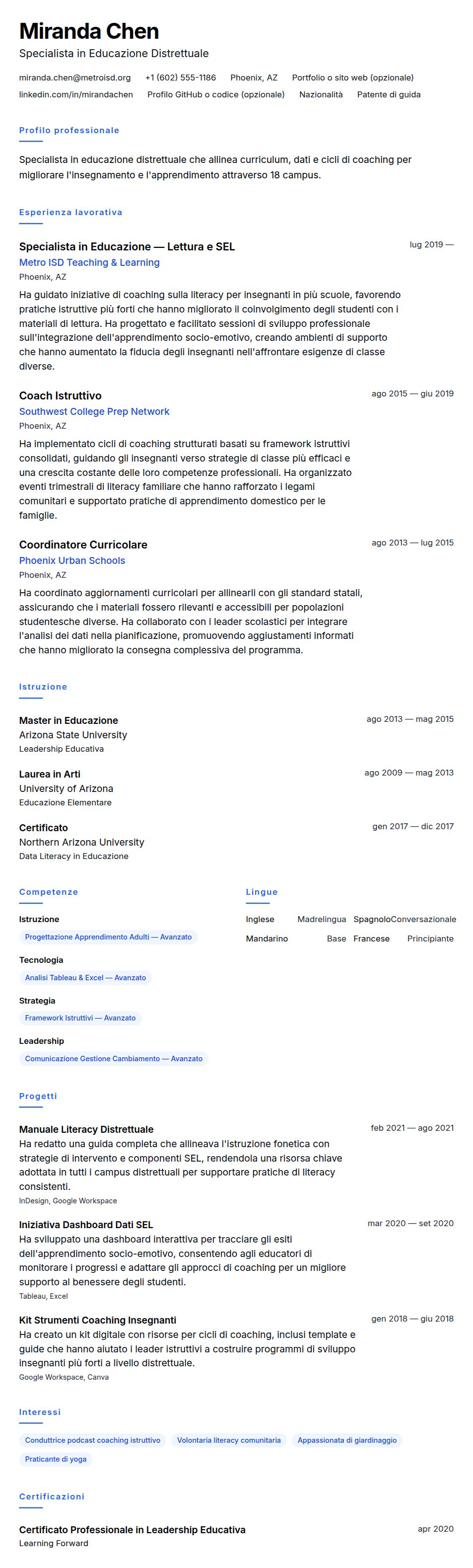 Anteprima del curriculum Esempio di Curriculum Vitae per Specialista in Educazione