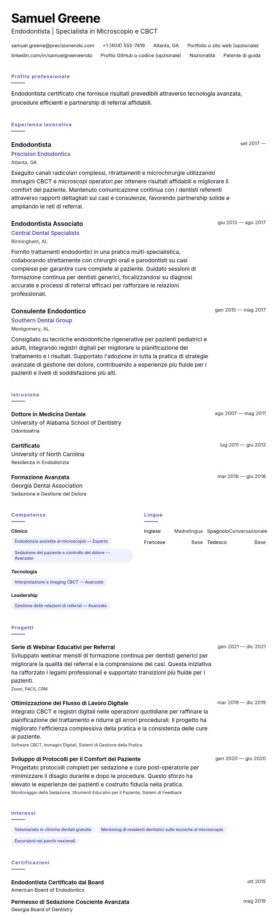 Anteprima del curriculum Esempio di Curriculum Endodontista