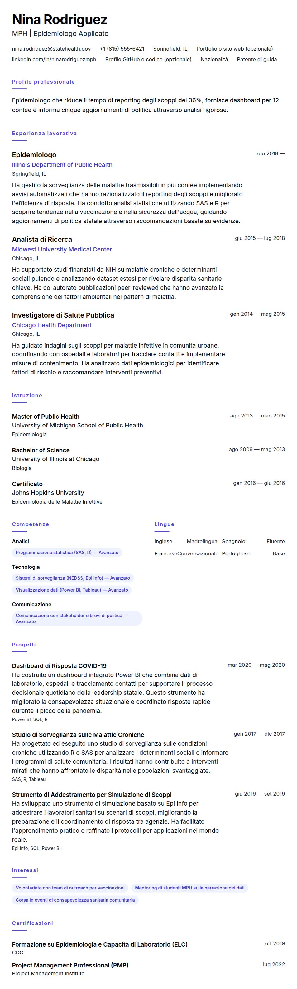 Anteprima del curriculum Esempio di Curriculum per Epidemiologo