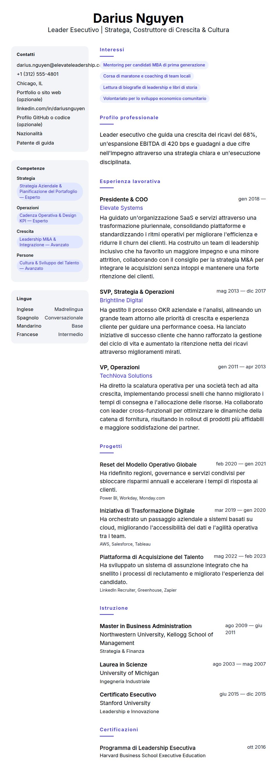 Anteprima del curriculum Esempio di Curriculum Vitae per Leader Esecutivo