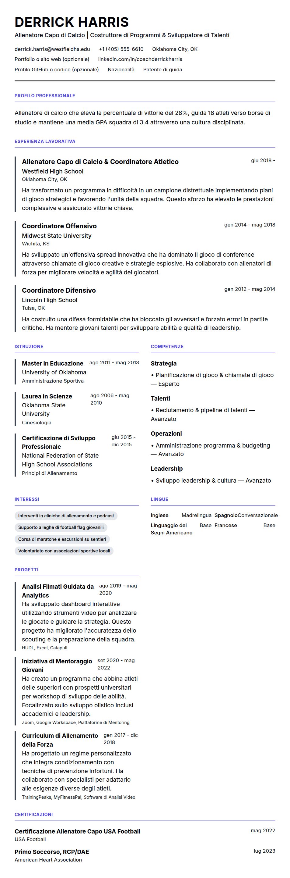 Anteprima del curriculum Esempio di Curriculum Allenatore di Calcio