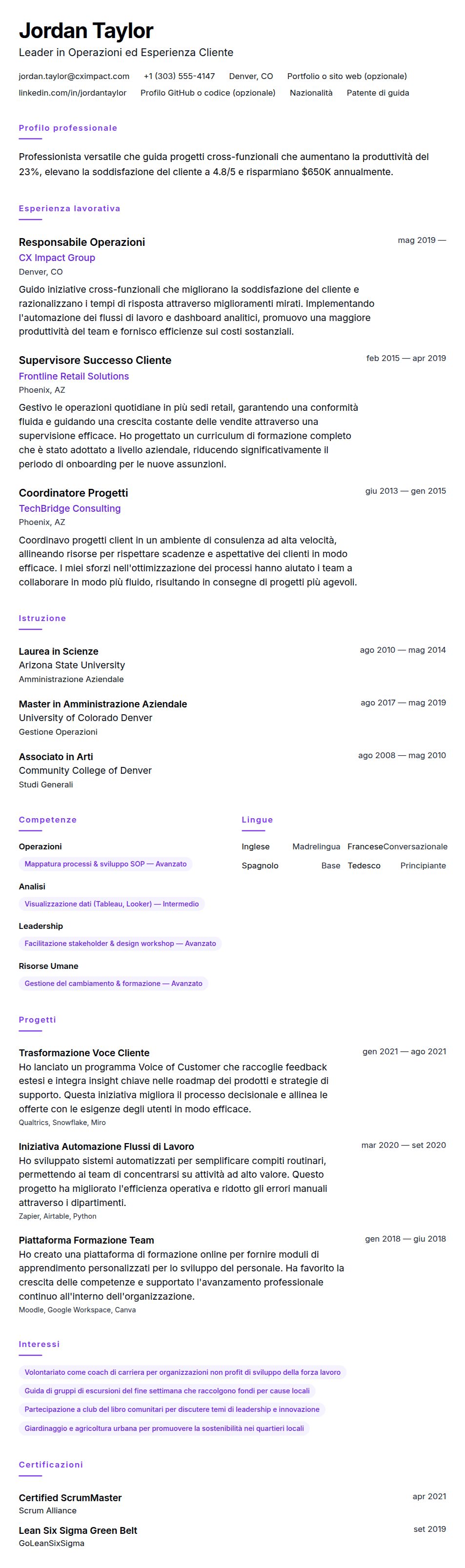 Anteprima del curriculum Esempio di Curriculum Vitae Generale