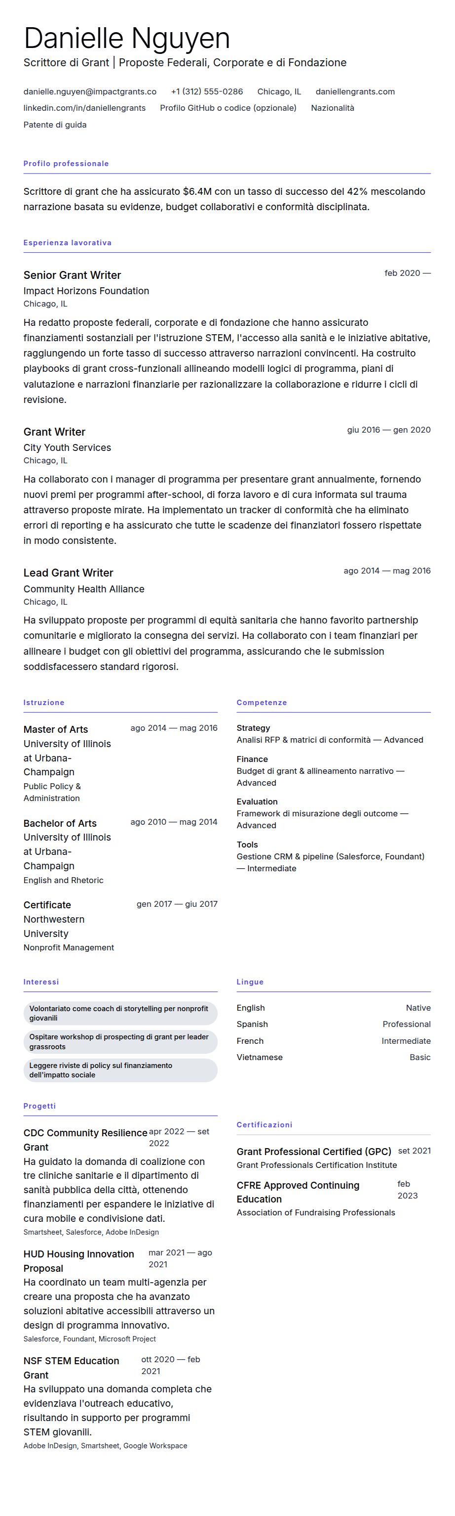 Anteprima del curriculum Esempio di Curriculum Vitae per Scrittore di Grant