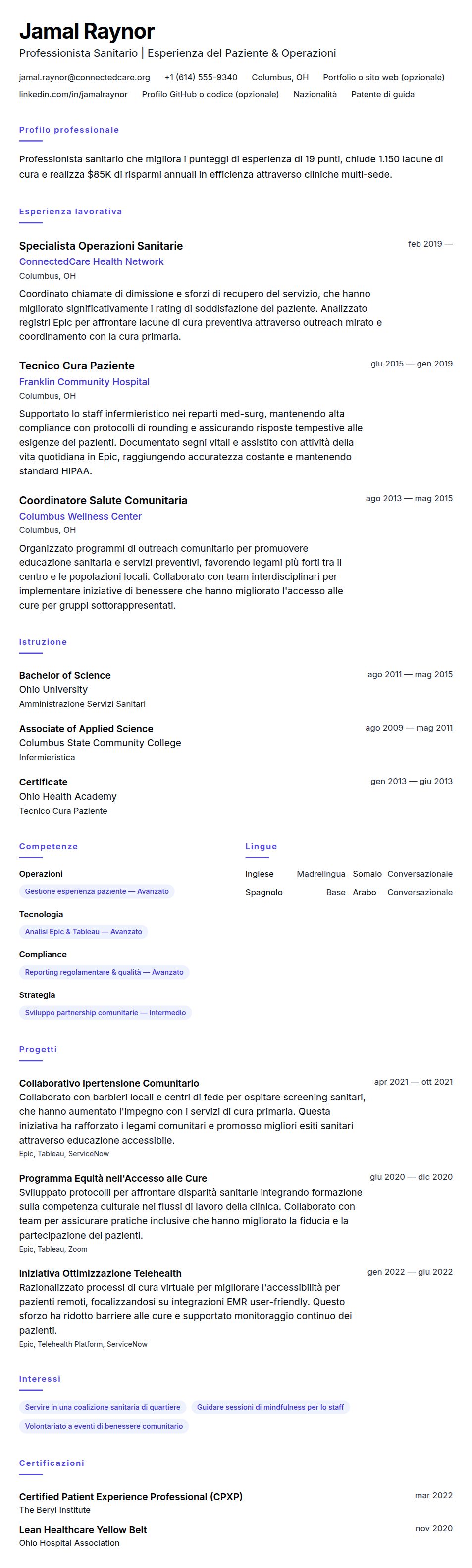 Anteprima del curriculum Esempio di Curriculum Professionista Sanitario