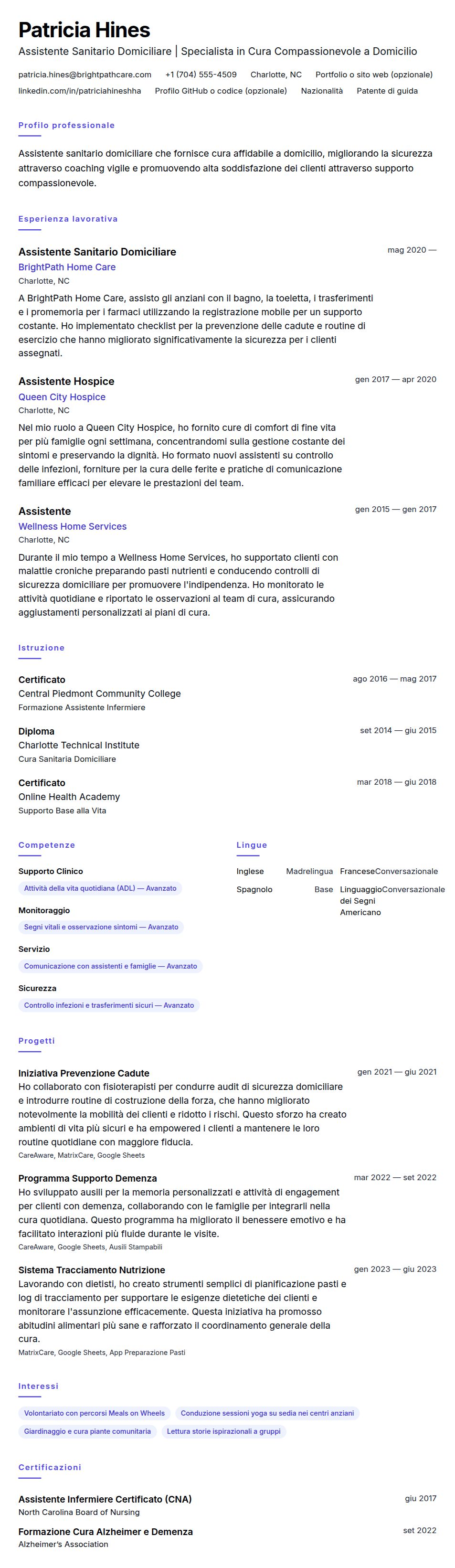 Anteprima del curriculum Esempio di Curriculum per Assistente Sanitario Domiciliare