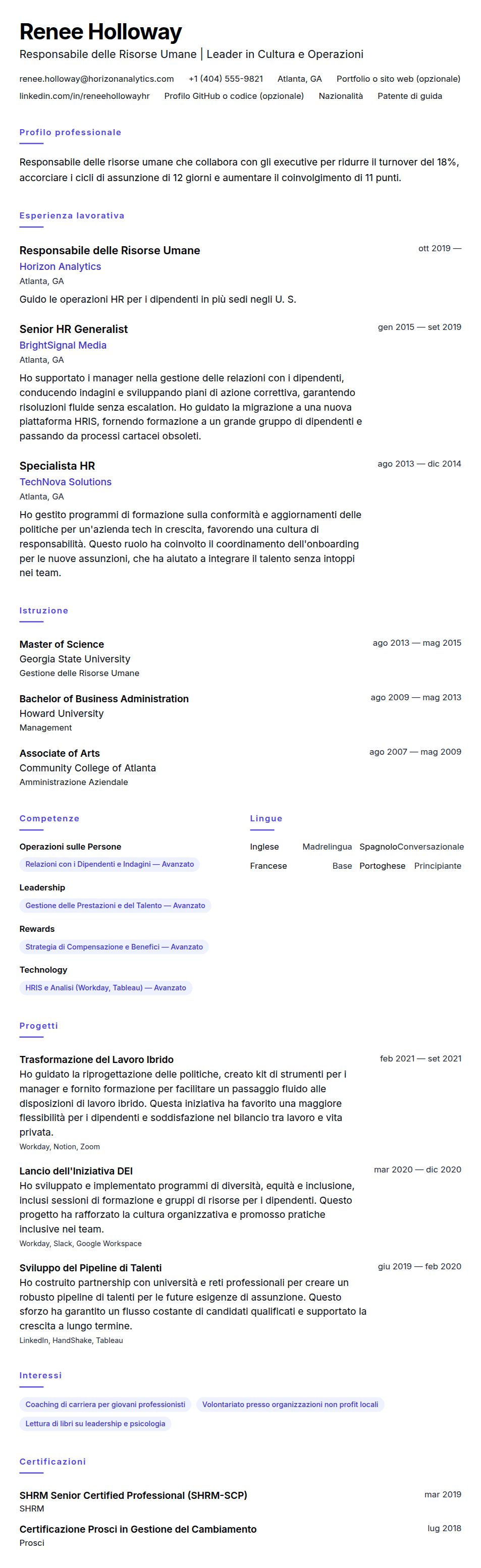 Anteprima del curriculum Esempio di Curriculum per Responsabile delle Risorse Umane