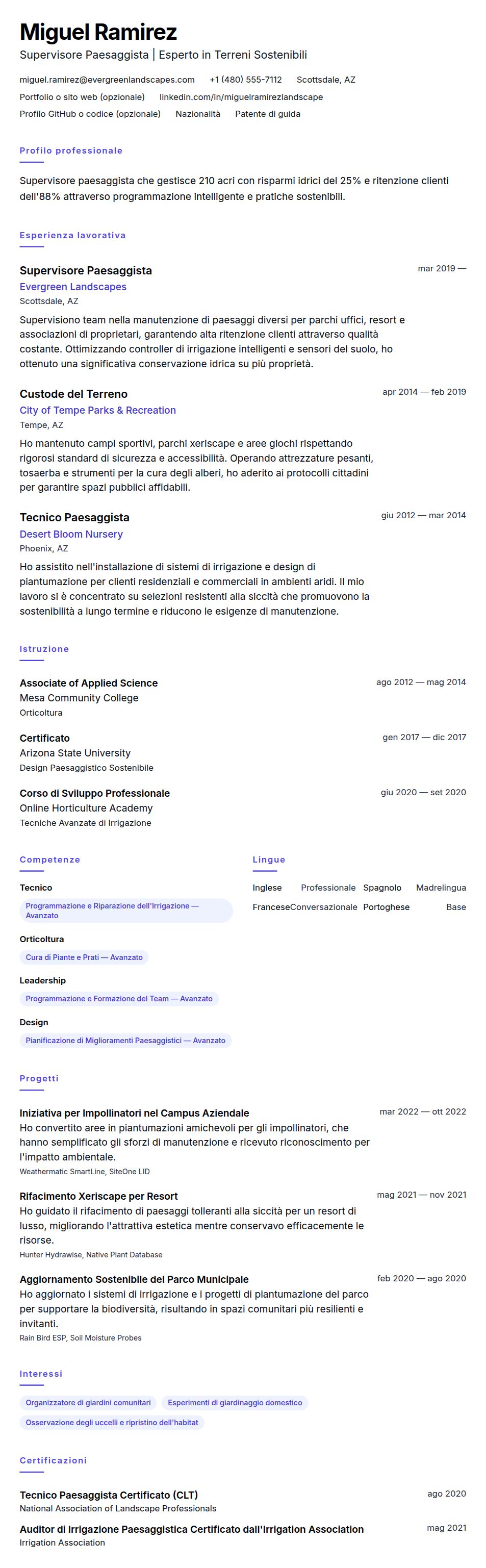 Anteprima del curriculum Esempio di Curriculum per Giardinaggio