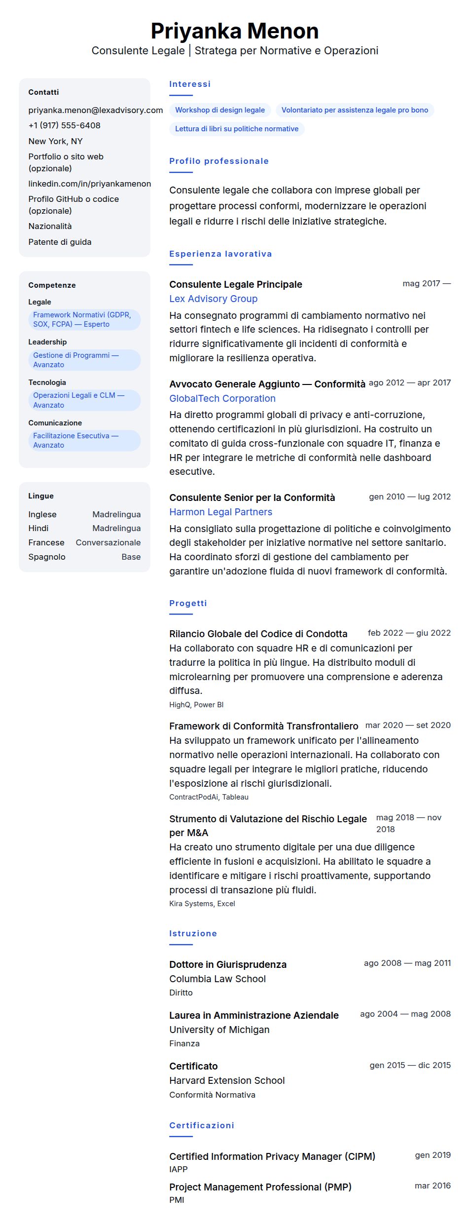 Anteprima del curriculum Esempio di Curriculum per Consulente Legale