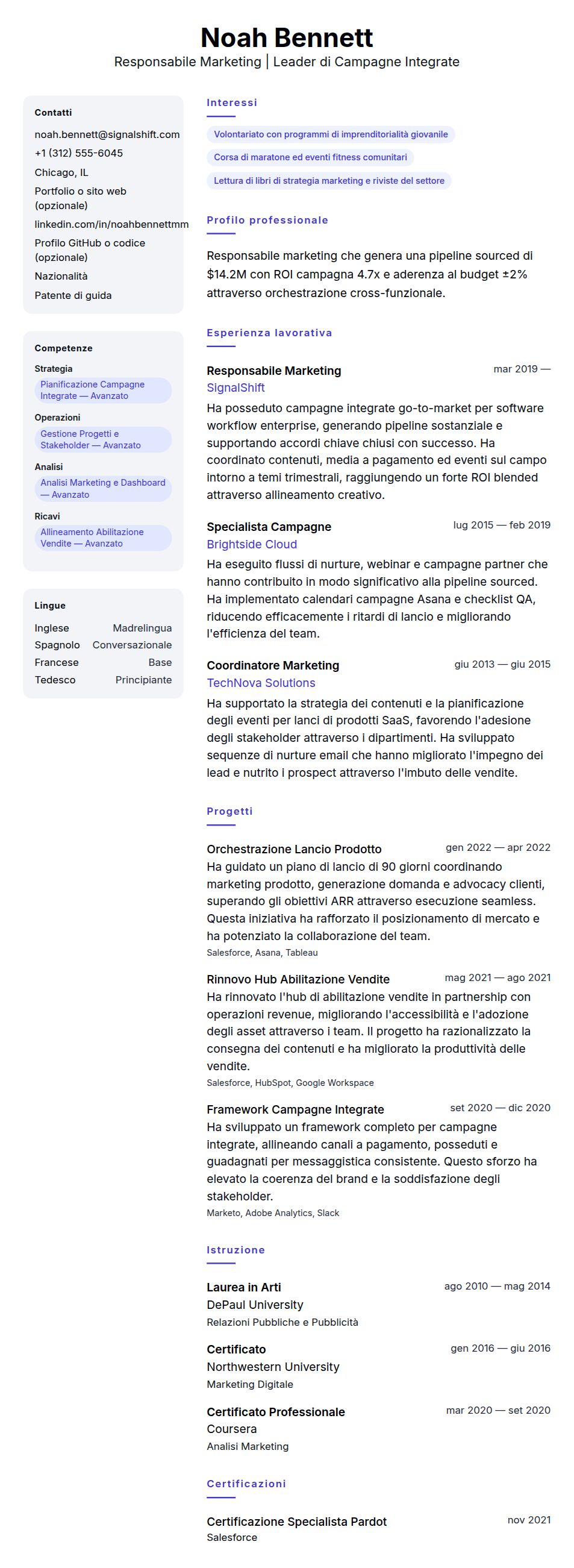 Anteprima del curriculum Esempio di Curriculum Vitae per Responsabile Marketing