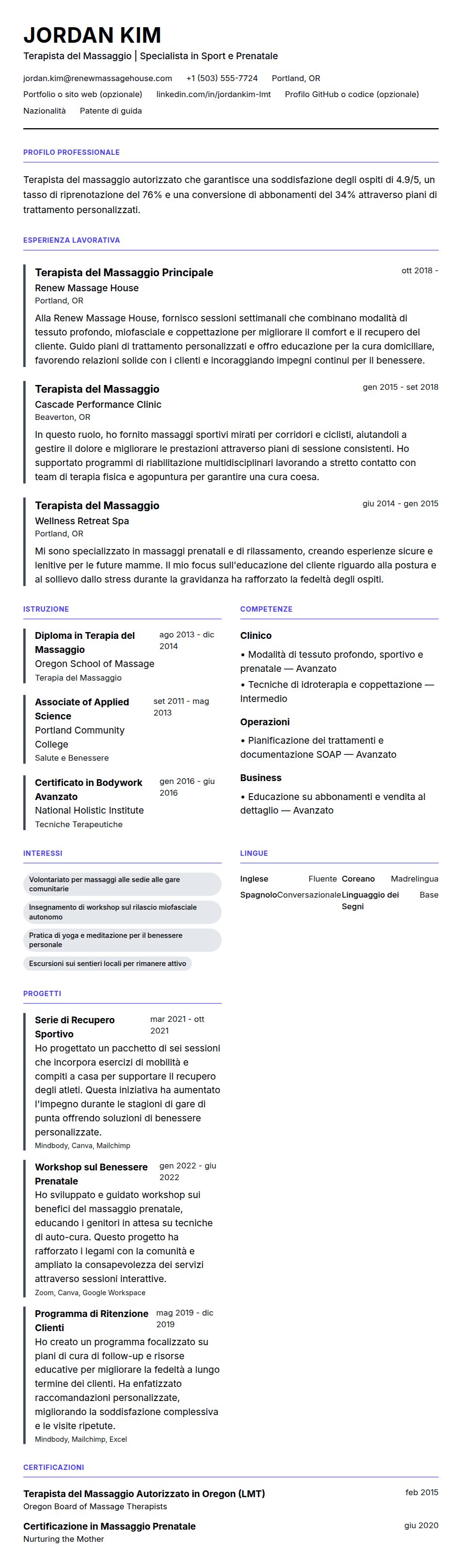 Anteprima del curriculum Esempio di Curriculum per Terapista del Massaggio