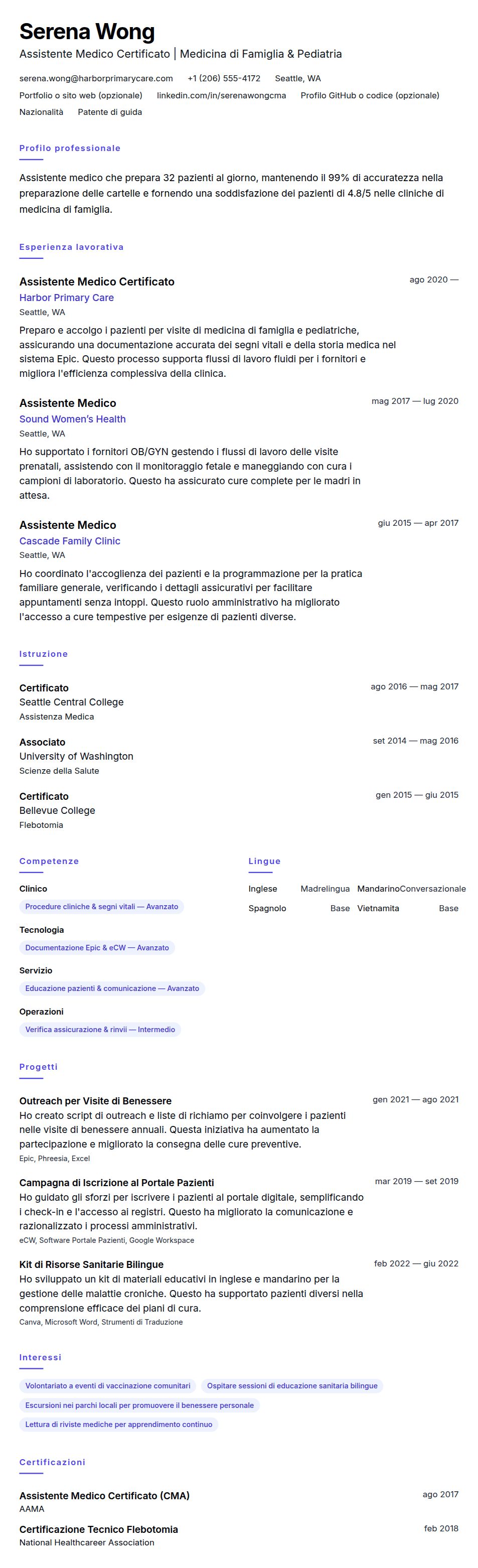 Anteprima del curriculum Esempio di Curriculum Assistente Medico