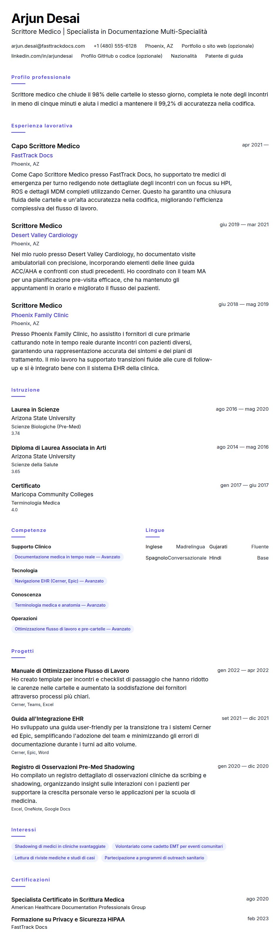 Anteprima del curriculum Esempio di Curriculum Vitae per Scrittore Medico