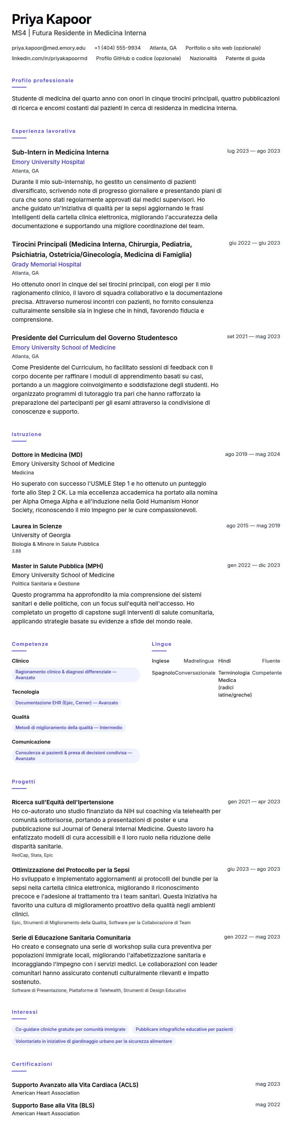 Anteprima del curriculum Esempio di Curriculum Studente di Medicina