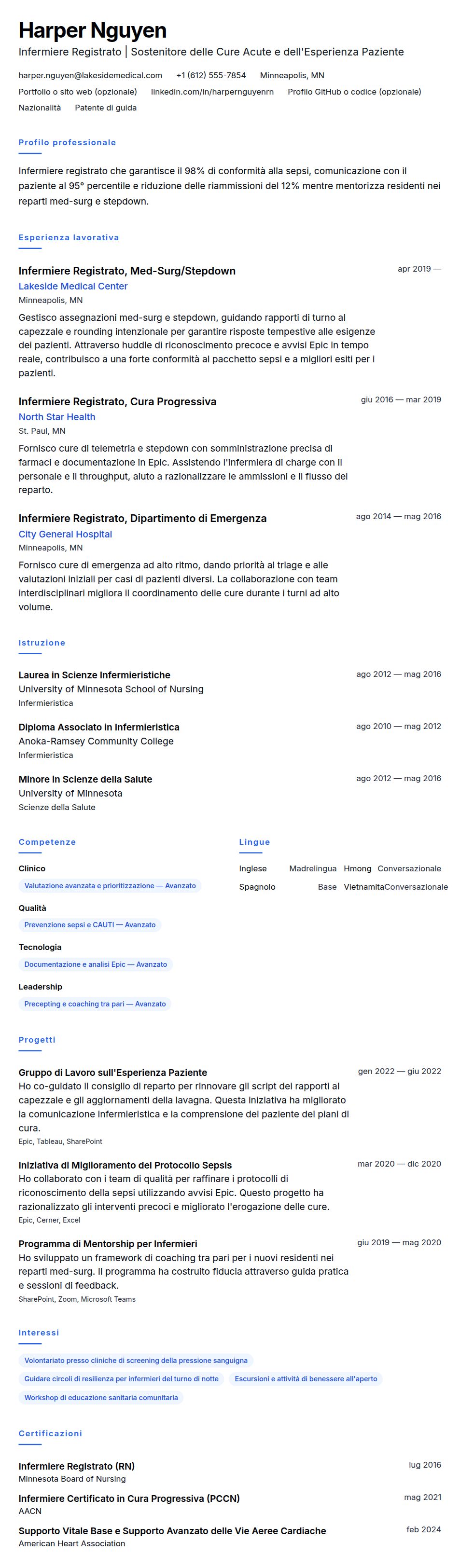 Anteprima del curriculum Esempio di Curriculum Vitae per Infermiere